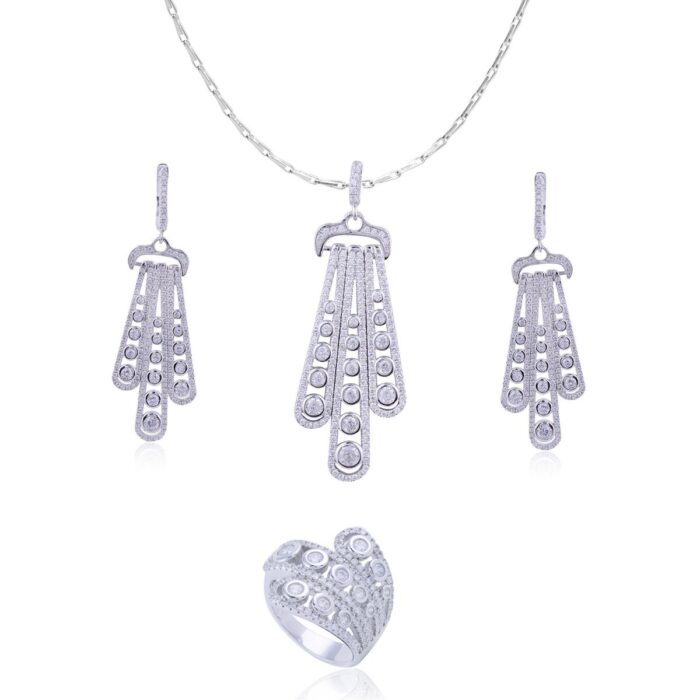 Avarta Jewellery Sterling Silver Embracing Pendant Set With Chain & Ring
