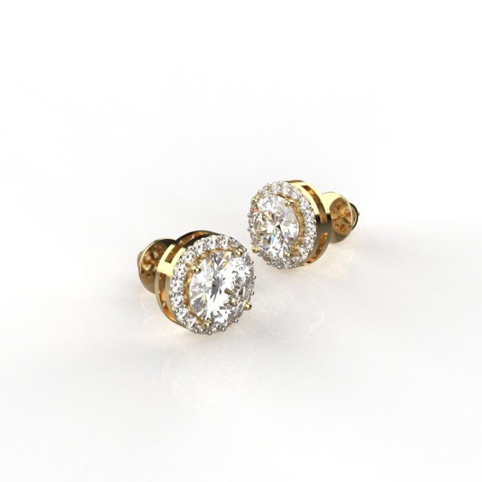 Avarta Sterling Silver 1 Carat Halo Solitaire Stud Earring With Gold Polish For Girls & Women - Image 6