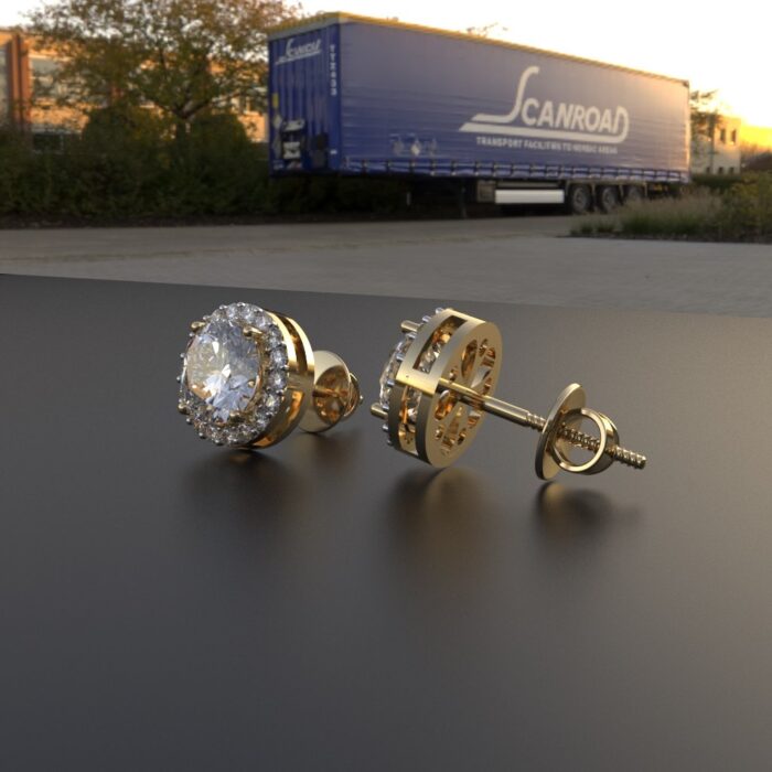 Avarta Jewellery 18K Hallmarked Gold 1 Carat Each Moissanite Halo Stud Earrings - Image 3