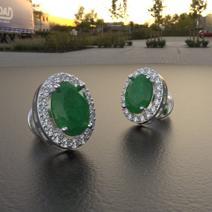 Avarta Sterling Silver Certified 0.70 Carat Each Emerald Halo Stud Earrings - Image 4