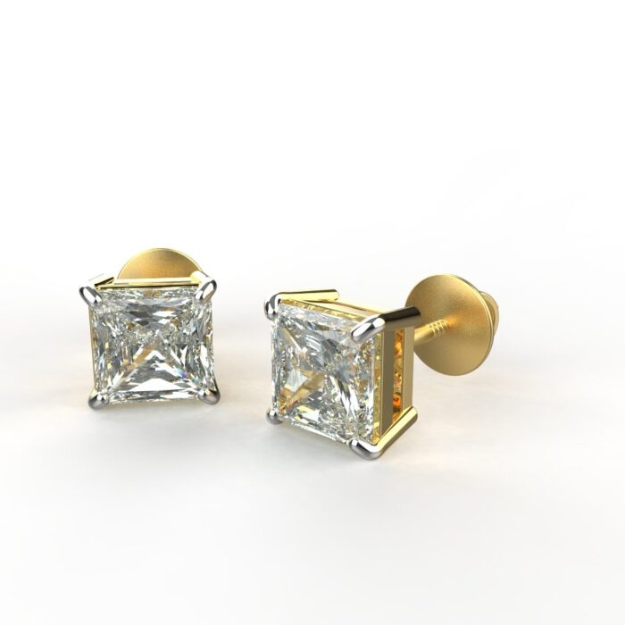 Avarta Jewellery Sterling Silver 2 Carat Each Princess Cut Unisex Solitaire Stud Earrings