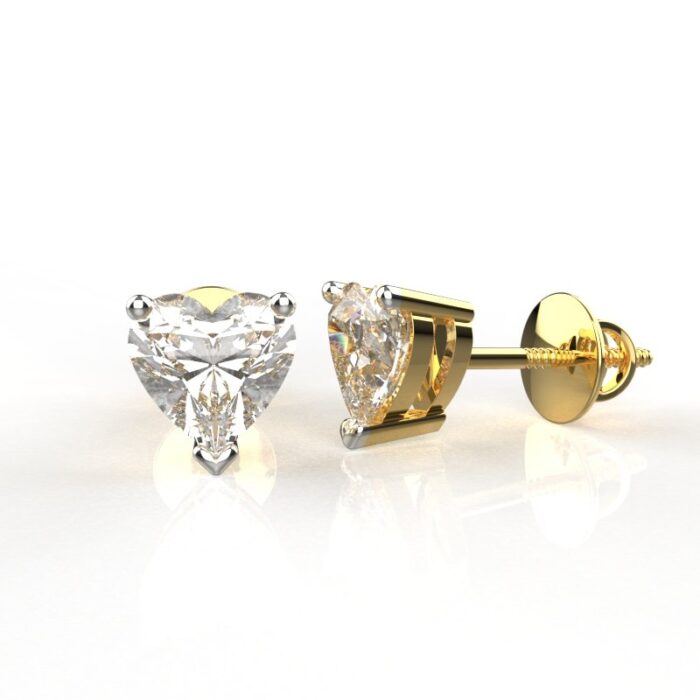 Avarta Jewellery 92.5 Sterling Silver 0.75 Carat Each Heart Solitaire Stud Earrings With Gold Polish For Girls & Women