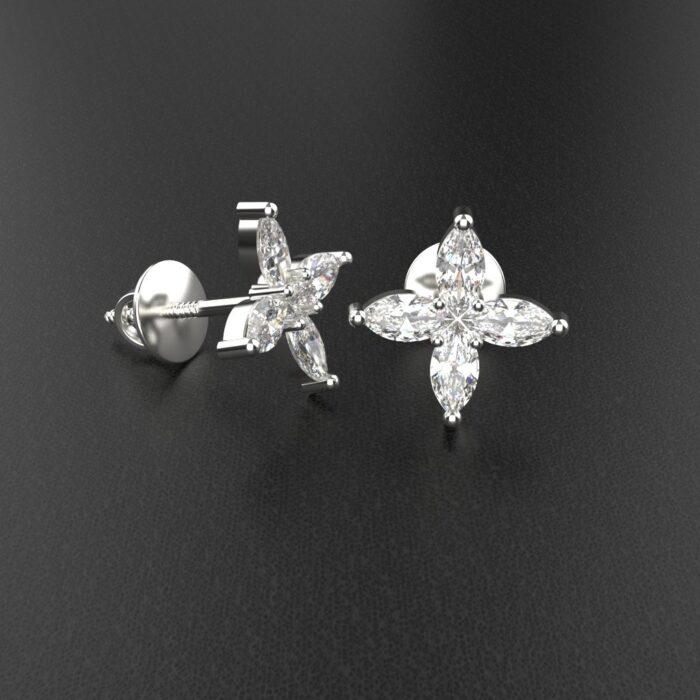 Avarta Jewellery Sterling Silver Marquise Flower Stud Earrings With White Gold Polish for Girls & Women - Image 5