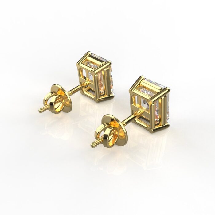 Avarta Sterling Silver 1 Carat Each Emerald Cut Solitaire Stud Earrings With Gold Polish - Image 3