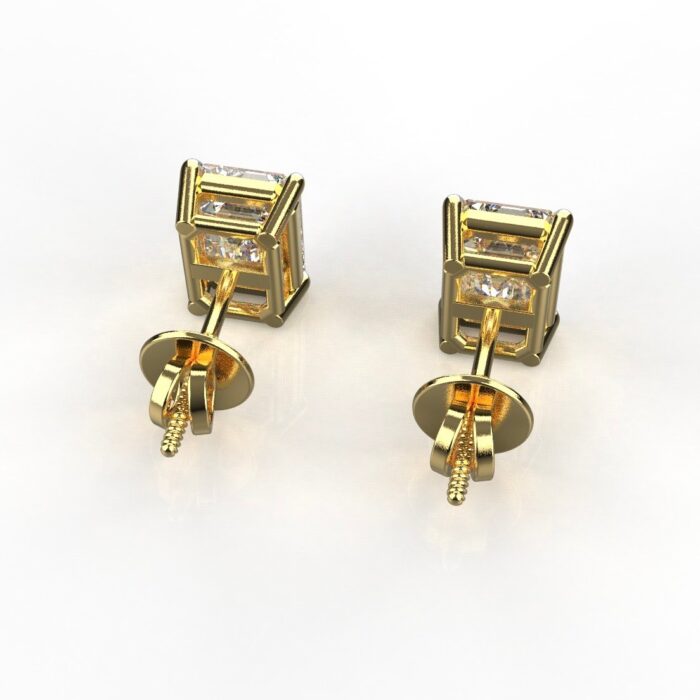 Avarta Sterling Silver 1 Carat Each Emerald Cut Solitaire Stud Earrings With Gold Polish - Image 4