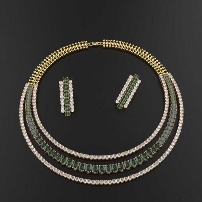 Avarta Gold Polished Green Onyx Necklace With Earring - Image 7