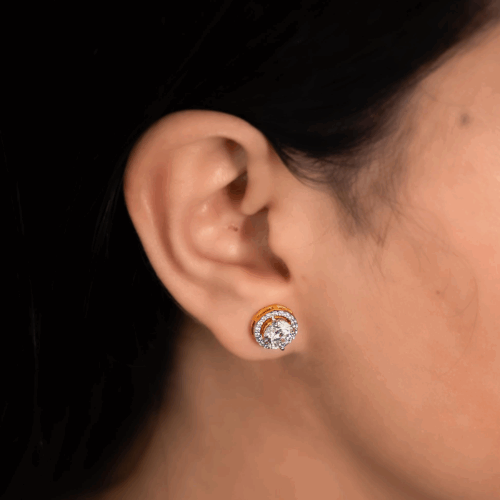 Avarta Gold 80 Cents Each Lab Grown Halo Solitaire Stud Earrings - Image 6