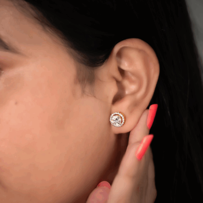Avarta Gold 80 Cents Each Lab Grown Halo Solitaire Stud Earrings - Image 7