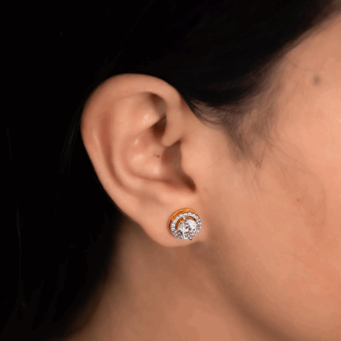 Avarta Gold 80 Cents Each Lab Grown Halo Solitaire Stud Earrings - Image 11