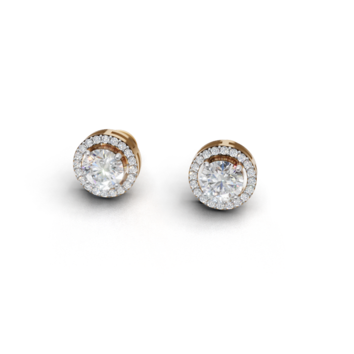 Avarta Gold 80 Cents Each Lab Grown Halo Solitaire Stud Earrings - Image 5