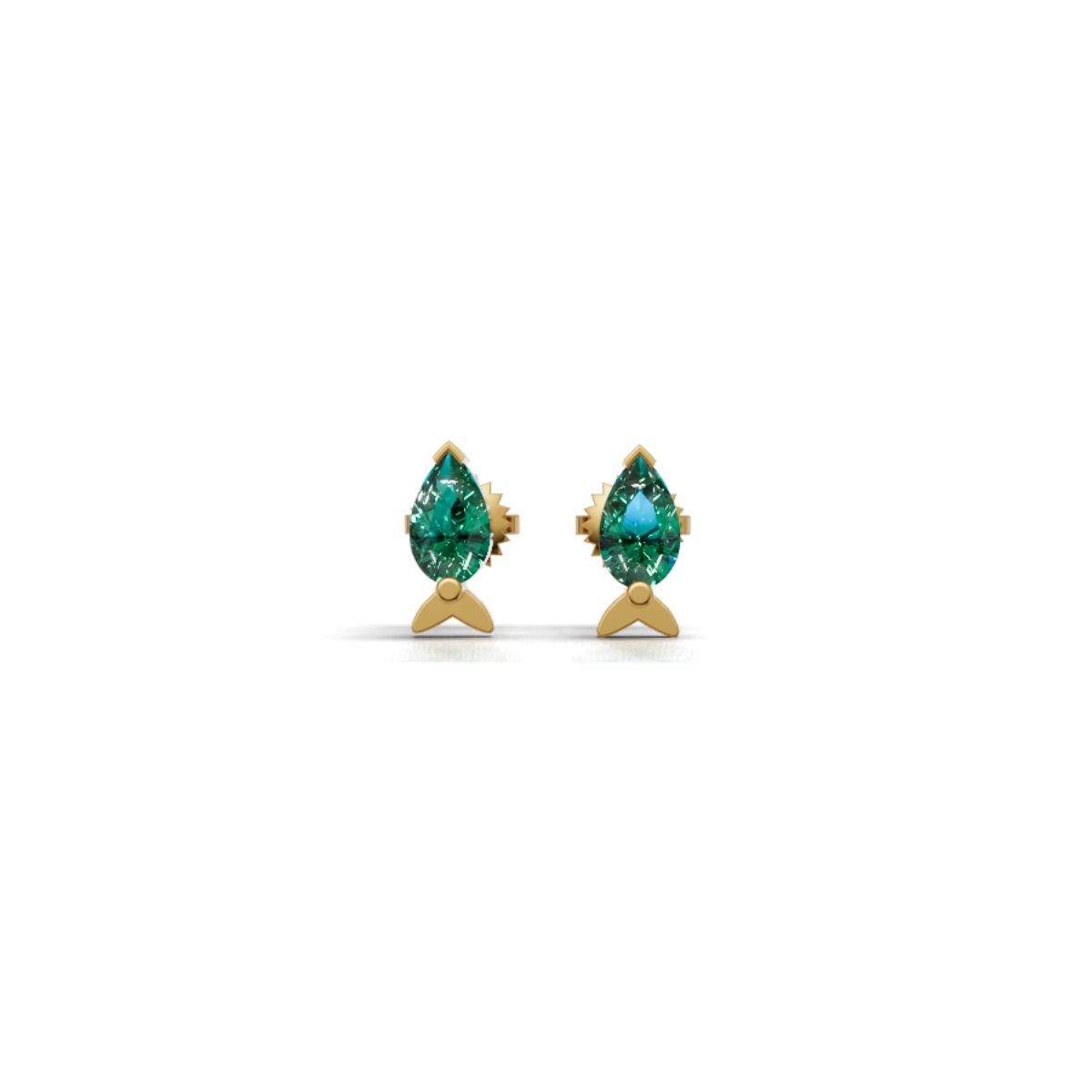 Avarta Kids Gold Marine Emerald Earrings with 0.70 Carat Pear-Shaped Lab-Grown Diamonds, Yellow Gold Polish