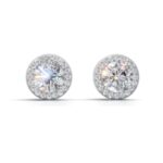 Avarta Sterling Silver 2 Carat Each Halo Solitaire Stud Earring