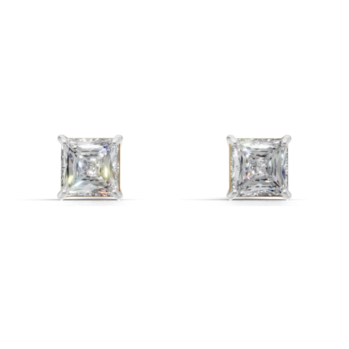 1.50 Carat Each Princess Cut Lab Diamond Stud Earrings