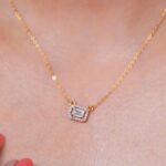 Avarta Gold 50 Cents Emerald Cut Halo Diamond Pendant With Chain