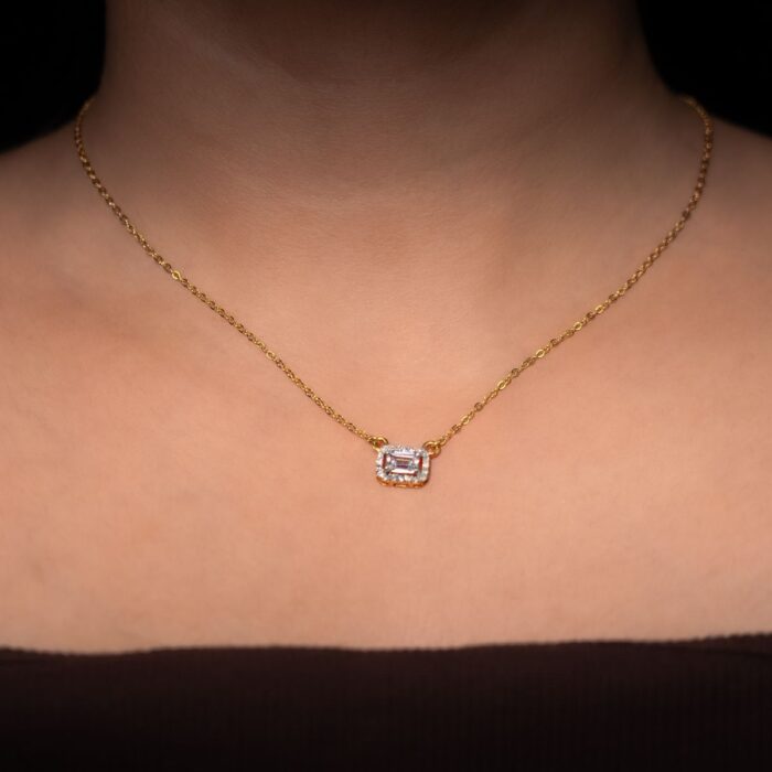 Avarta Gold 50 Cents Emerald Cut Halo Diamond Pendant With Chain - Image 3