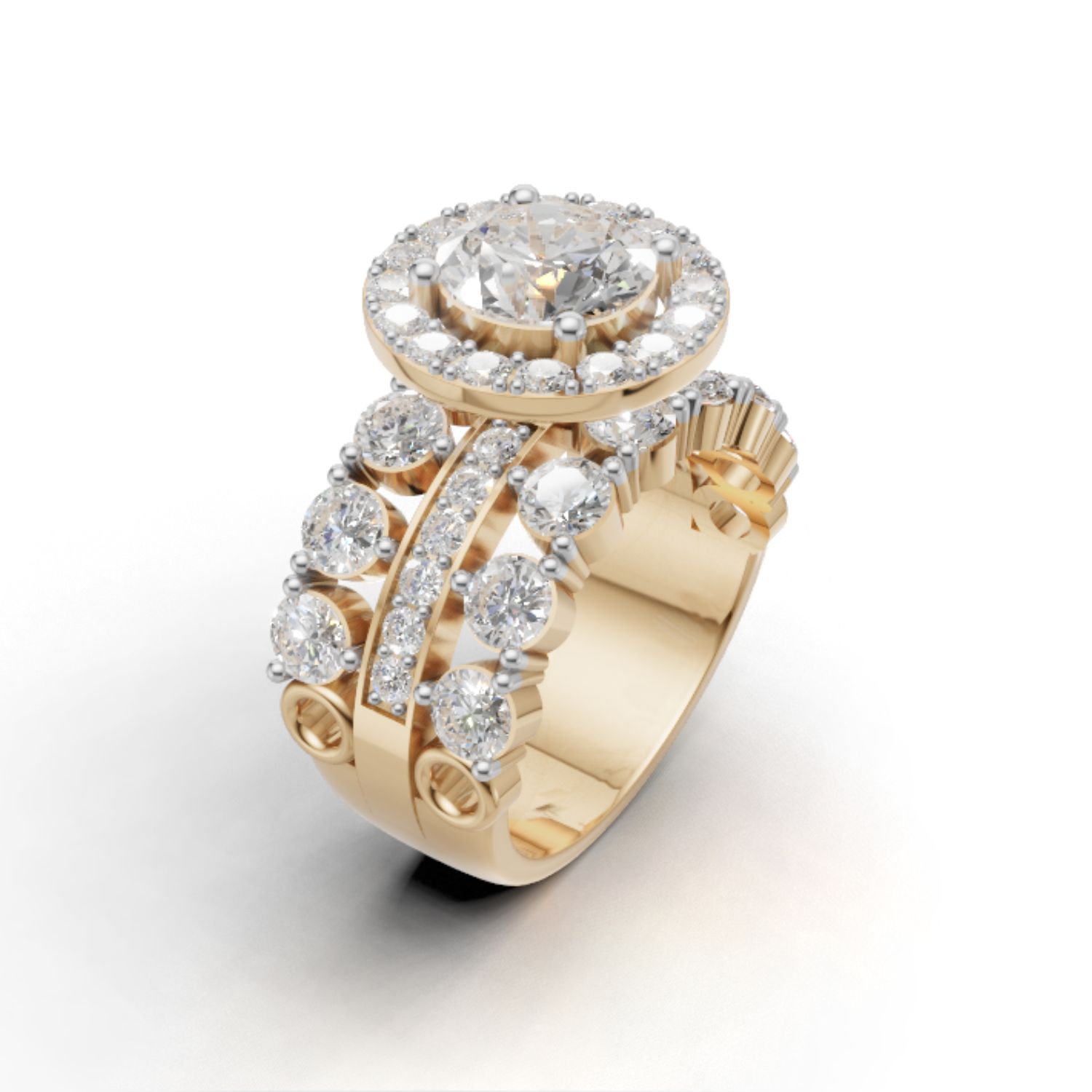 Avarta Gold 1.50 Ct Solitaire Lab Diamond Wedding Ring with 2.10 Ct Accent Diamonds, IGI and SGL Certified