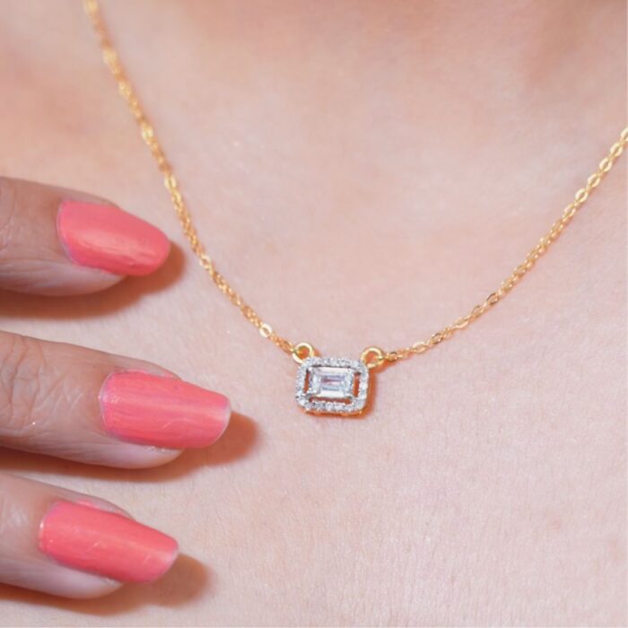 Avarta Gold 50 Cents Emerald Cut Halo Diamond Pendant With Chain - Image 4