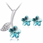 Avarta Glamour Blue Swarovski Element Flower Pendant Set for Girls and Women