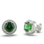 Avarta Sterling Silver Ebullient Studs With Faux Emerald & Cubic Zirconia For Women & Girls