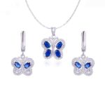 Avarta Jewellery Sterling Silver Blue Sapphire Butterfly Pendant Set