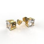 Avarta Jewellery Sterling Silver 2 Carat Each Solitaire Stud Earrings in Traditional Design with Gold Polish