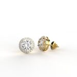 Avarta Sterling Silver 0.80 Carat Halo Solitaire Stud Earring With Gold Polish For Girls & Women