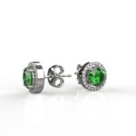 Avarta Sterling Silver Halo Emerald Green Solitaire Stud Earrings For Girls & Women