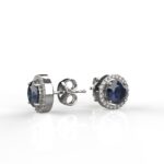 Avarta Sterling Silver Halo Blue Sapphire Solitaire Stud Earrings For Girls & Women