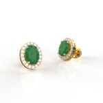 Avarta Sterling Silver Certified 0.70 Carat Each Emerald Halo Stud Earrings With Gold Polish