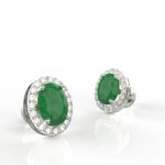 Avarta Sterling Silver Certified 0.70 Carat Each Emerald Halo Stud Earrings