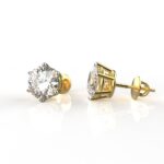 Avarta Jewellery 92.5 Sterling Silver American Diamonds 2 Carat Each Solitaire Stud Earrings With Yellow Gold Polish for Girls and Women