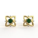 Avarta Jewellery 18K Hallmarked Gold Studs Earrings With Emerald For Kids, Girls & Women