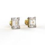 Avarta Sterling Silver 1 Carat Each Emerald Cut Solitaire Stud Earrings With Gold Polish
