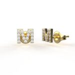 Avarta Jewellery Gold M Letter Diamond Studs Earrings