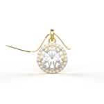 Avarta Sterling Silver 2 Carat Solitaire Halo Pendant With Chain in Gold Polish