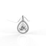 Avarta Sterling Silver Pear Solitaire Halo Pendant With Chain in White Gold Polish