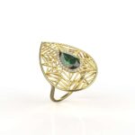 Avarta Jewellery 18k Gold Emerald & Diamond Jali Ring With Certified IJ-SI Diamonds For Girls & Women