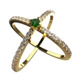 Avarta Jewellery 18k Gold Criss Cross Diamond Emerald Ring For Girls & Women