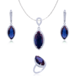Avarta Jewellery Sterling Silver Blue Sapphire Pendant Set