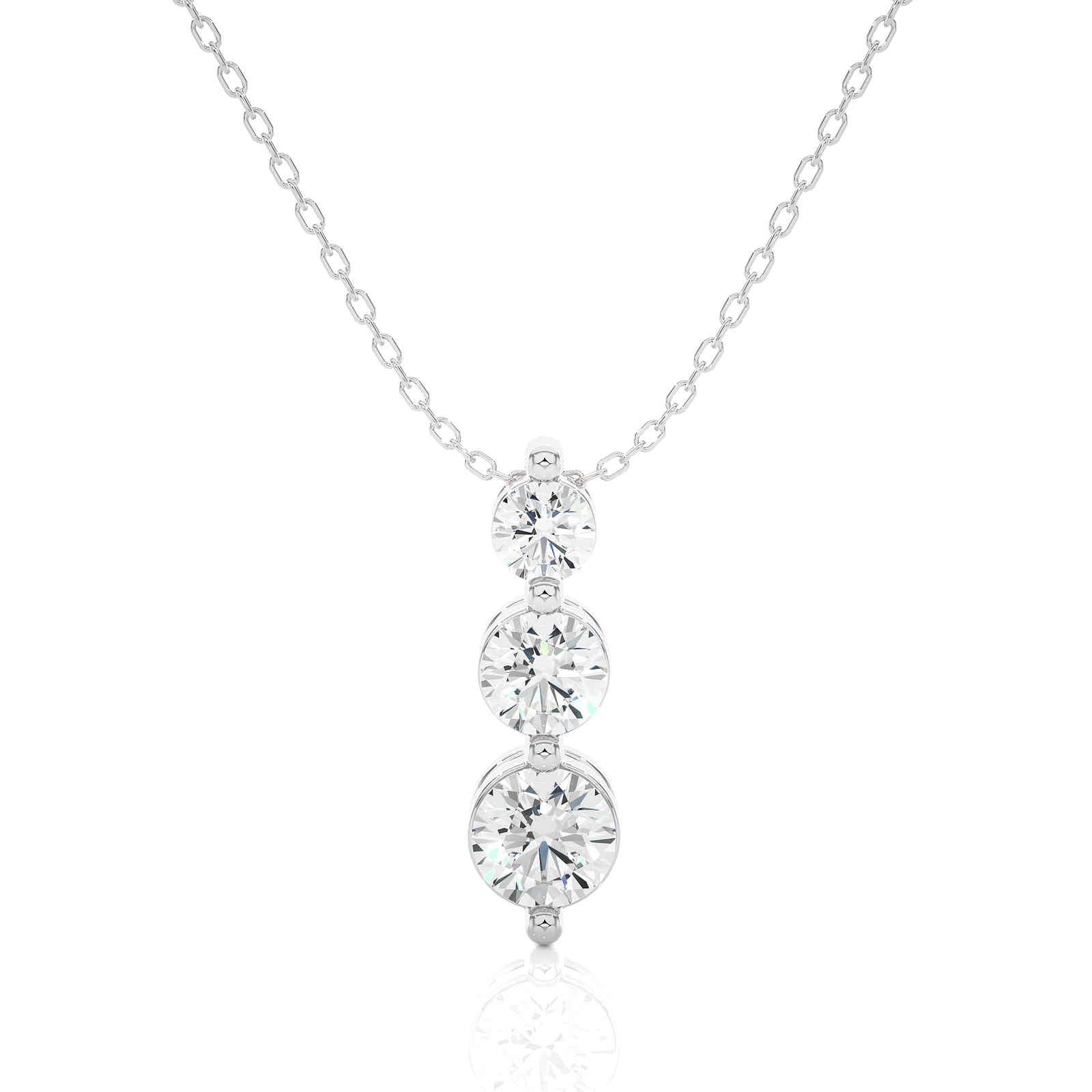 Elegant 3-stone sterling silver pendant necklace with sparkling cubic zirconia stones on delicate chain