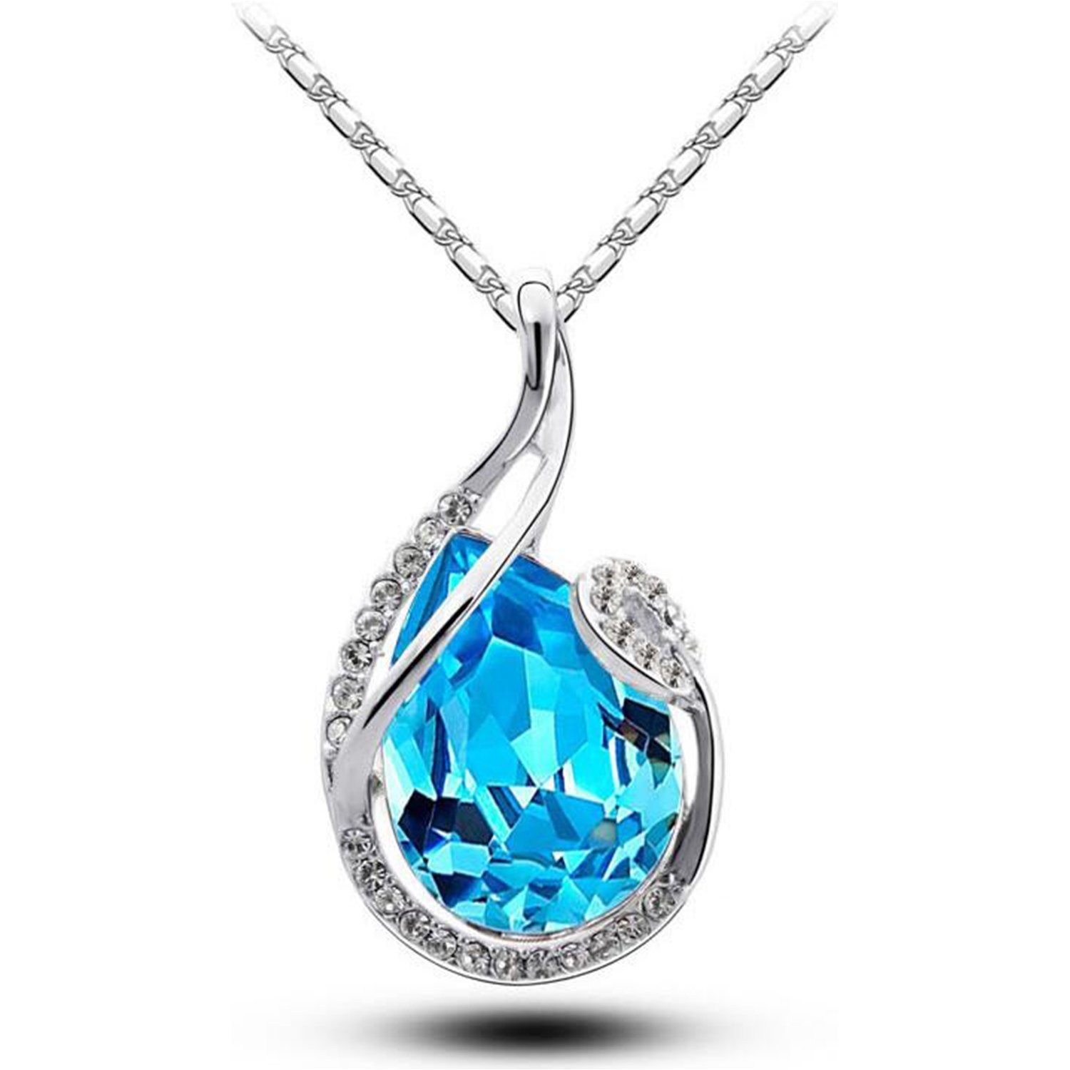 Rhodium e-coated faux Swarovski cubic zirconia pendant with 18-inch chain, skin-friendly alloy