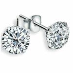 Avarta Sterling Silver 6 Prong 2 Carat Each American Diamond Studs For Girls & Women