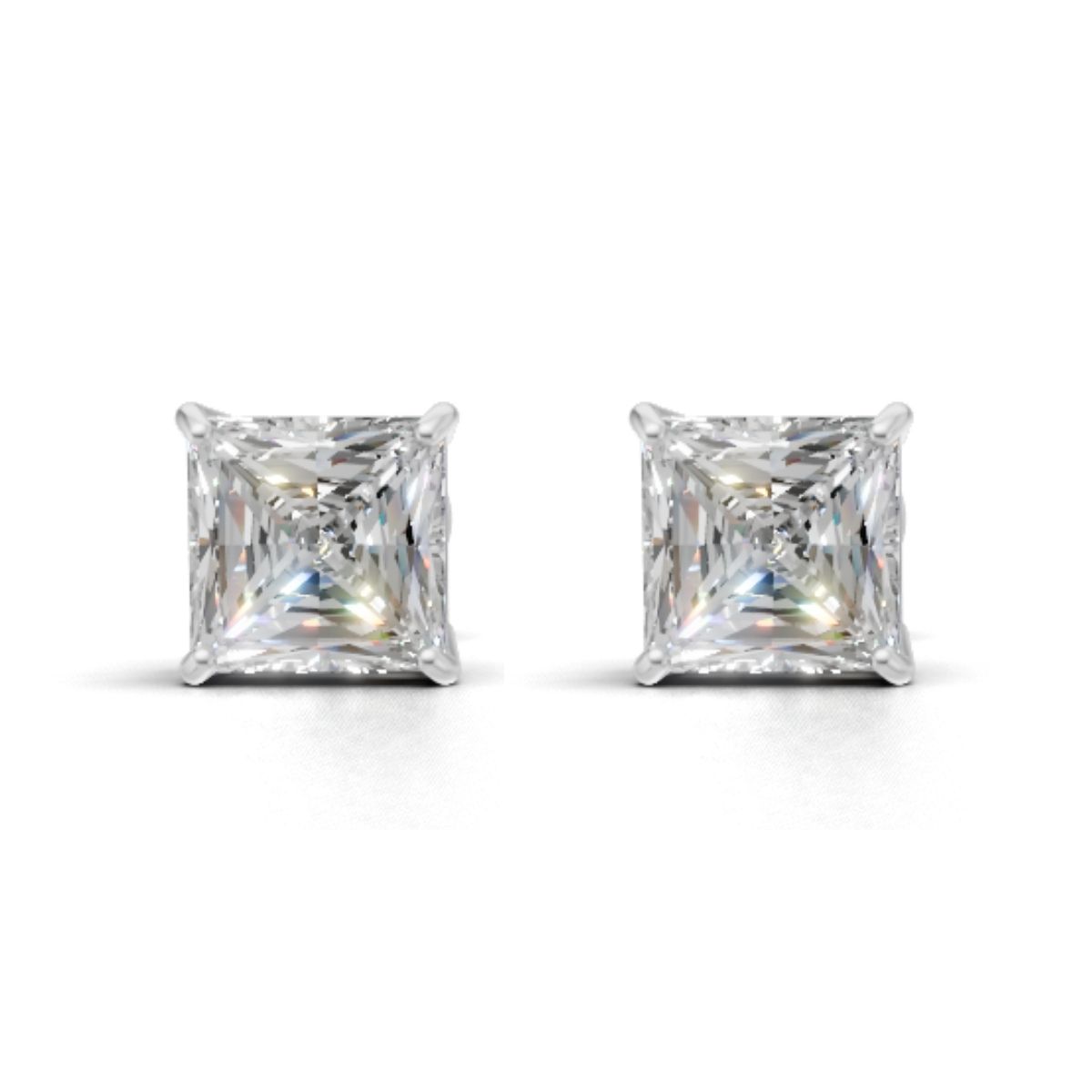 Avarta sterling silver 2 carat each princess cut unisex solitaire stud earrings with screw back