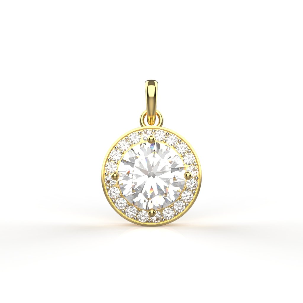Avarta sterling silver 2 carat halo pendant with gold plating and 17-inch sterling silver box chain.