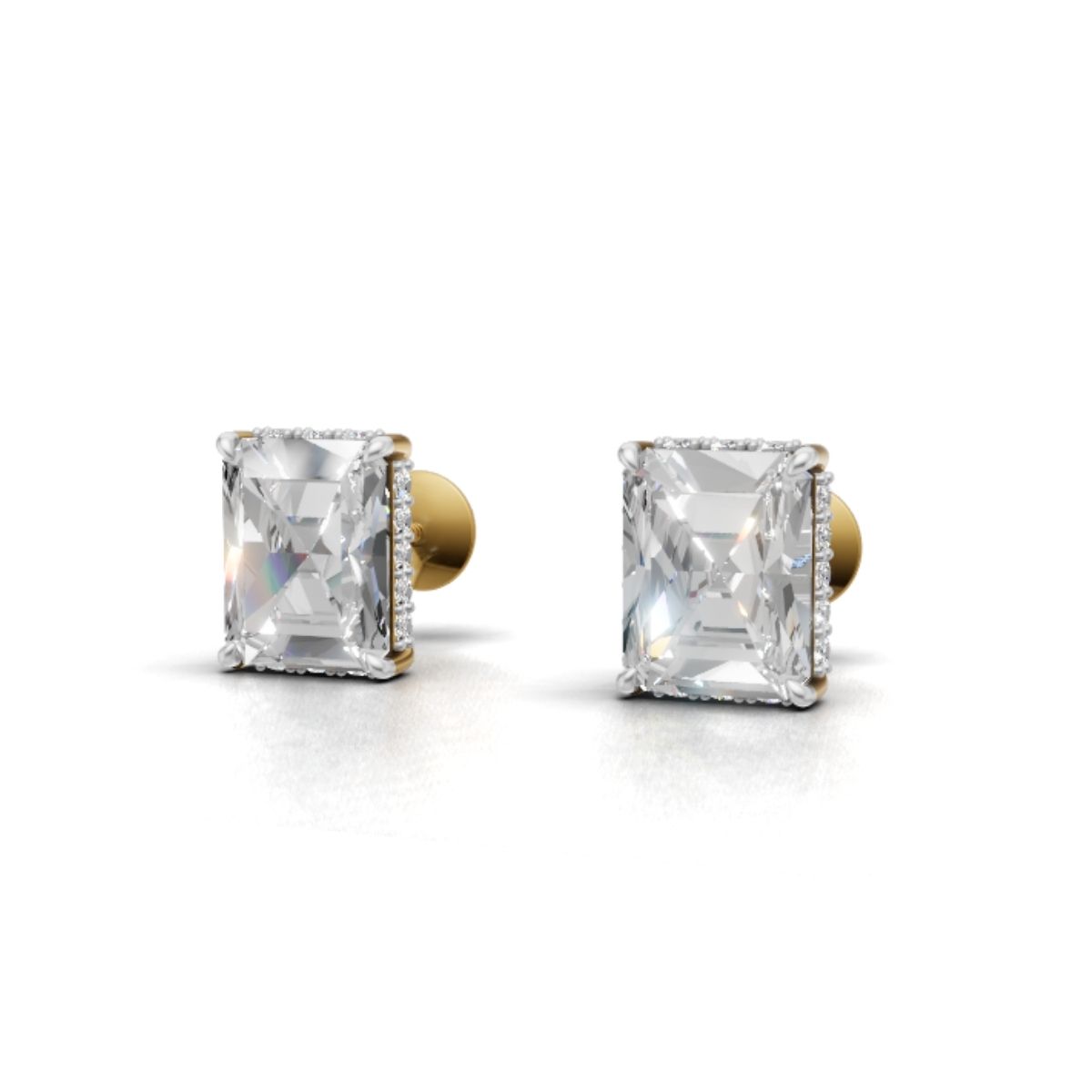 3 Carat Each Emerald Cut Moissanite Halo Solitaire Studs
